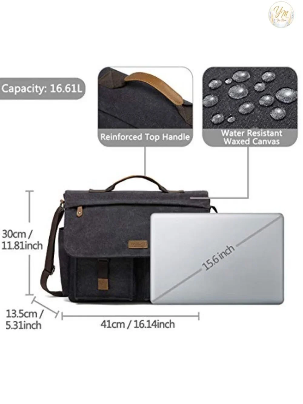 Vintage Water Resistant Canvas Laptop Messenger Bag for Men 15.6